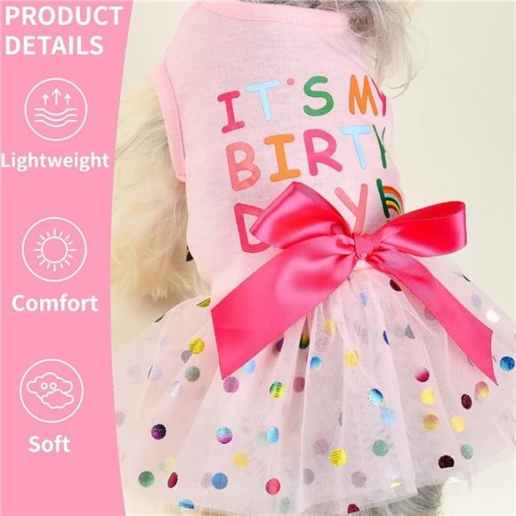 NEW - Dog Birthday Dress, Pet Outfit, Dog Clothes for Small Girl, Pink, X-Small - Picture 3 of 7